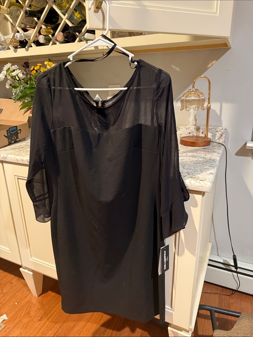 Karl Lagerfeld Black Long Sleeve Sheer Panel Dress
